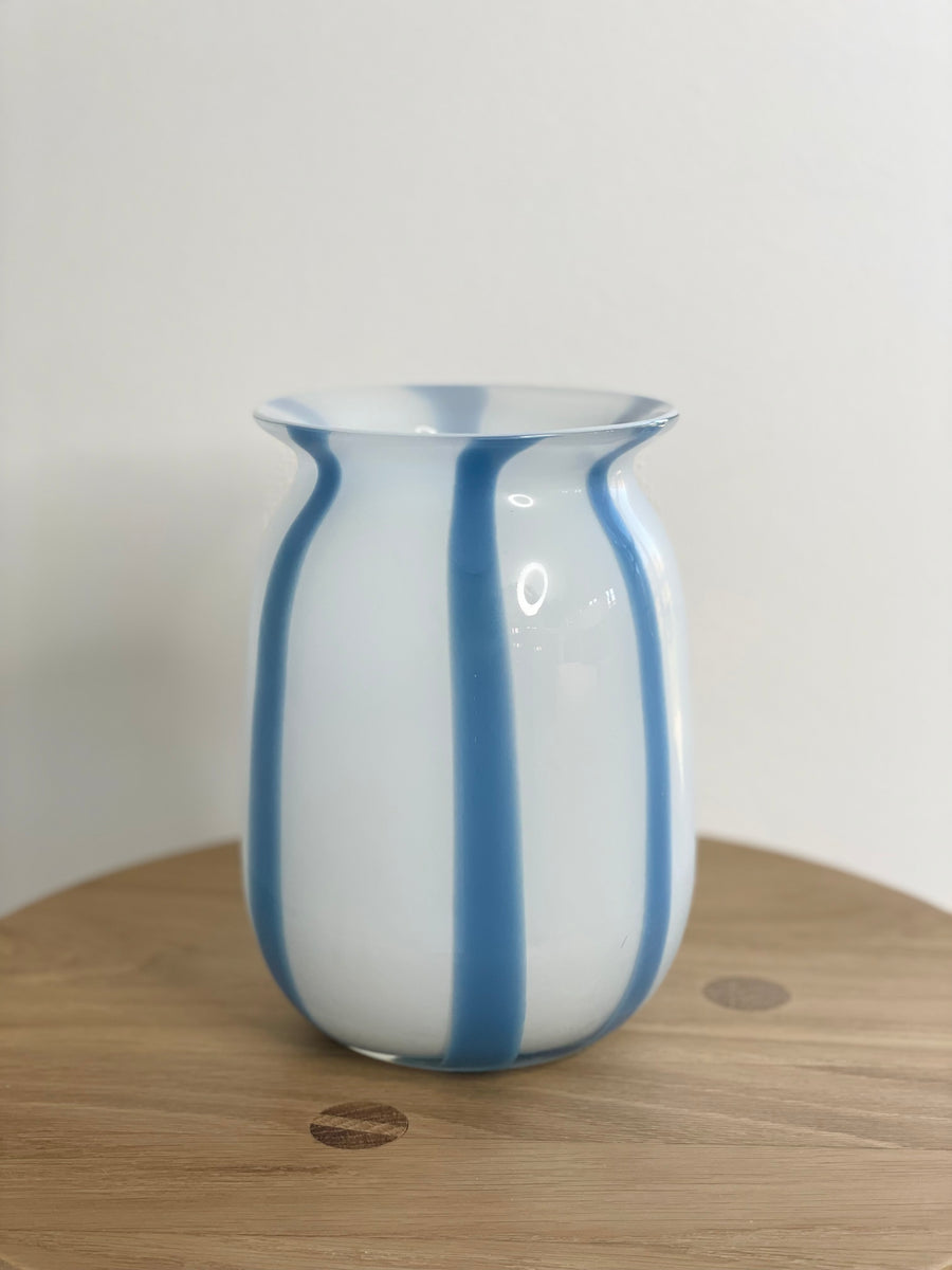 Glas Vase, Hvid/Blå