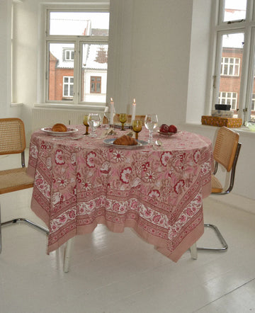 SISSEL EDELBO - Noor Block Print Tablecloth - Beige & Rose